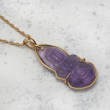 Amethyst Buddha & 14K Gold Necklace ~39mm