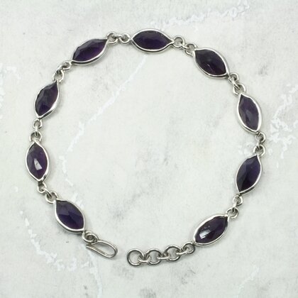Amethyst & 925 Sterling Silver Marquise Bracelet (Length 195mm)