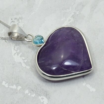 Amethyst & Blue Topaz 925 Silver Heart Pendant ~30mm