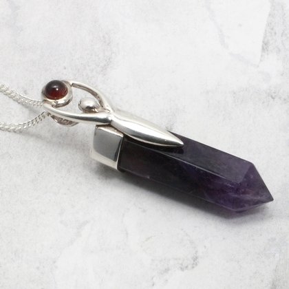 Amethyst & Garnet Goddess Terminated Silver Point