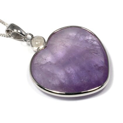 Amethyst & Moonstone Silver Rim Heart Pendant ~35mm