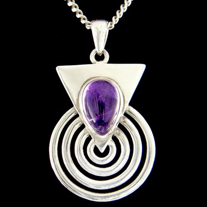 Amethyst & Silver Pendant - Droplet in Silver Spiral 30mm