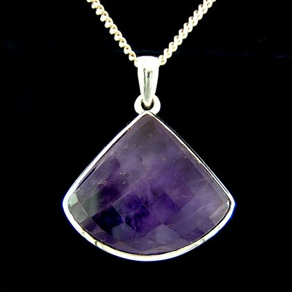 Amethyst & Silver Pendant - Faceted Triangle 30mm