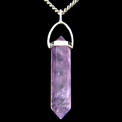 Amethyst & Silver Polished Double Terminated Point Pendant - 35mm