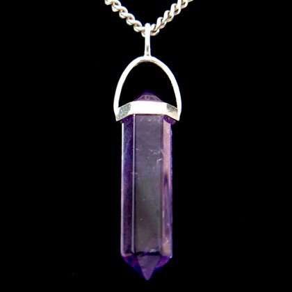 Amethyst & Silver Polished Double Terminated Point Pendant - 30mm