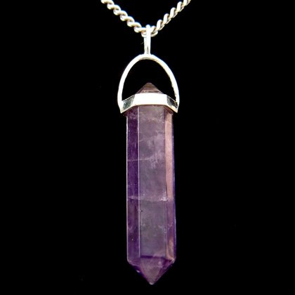 Amethyst & Silver Polished Double Terminated Point Pendant - 35mm