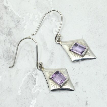 Amethyst Art Deco 925 Silver Drop Earrings ~22mm