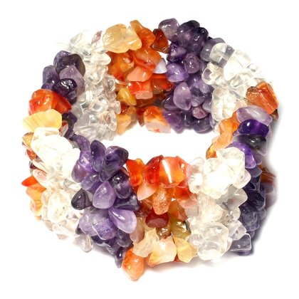 Amethyst, Carnelian & Quartz Bracelet (Wide Striped)