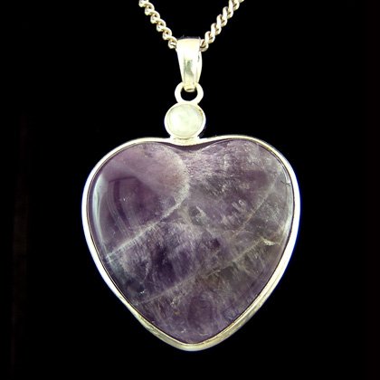 Chevron Amethyst & Moonstone Silver Rim Heart Pendant - 35mm