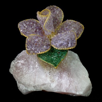 Amethyst Crystal Rose on Rose Quartz Base