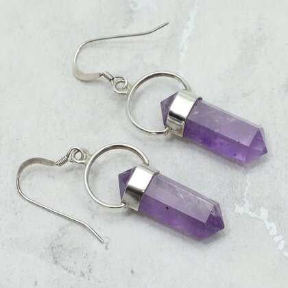 Amethyst Double Terminated Point 925 Silver Drop Earrings ~32mm
