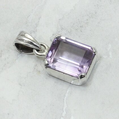 Amethyst Facated 925 Silver Rectangle Pendant ~16mm