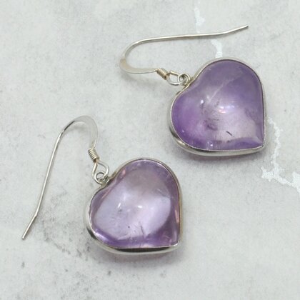 Amethyst Heart 925 Silver Drop Earrings ~17mm