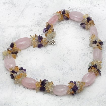 Rose Quartz Necklace With Mixed Gemstones