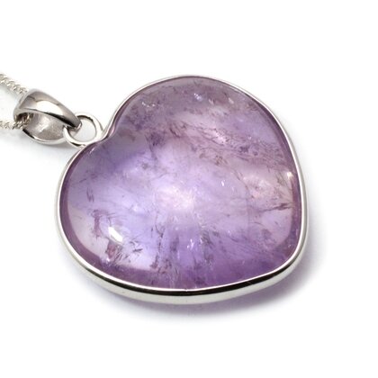 Amethyst Silver Rim Heart Pendant ~30mm