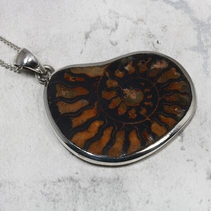 Ammonite Fossil 925 Silver Pendant ~34mm