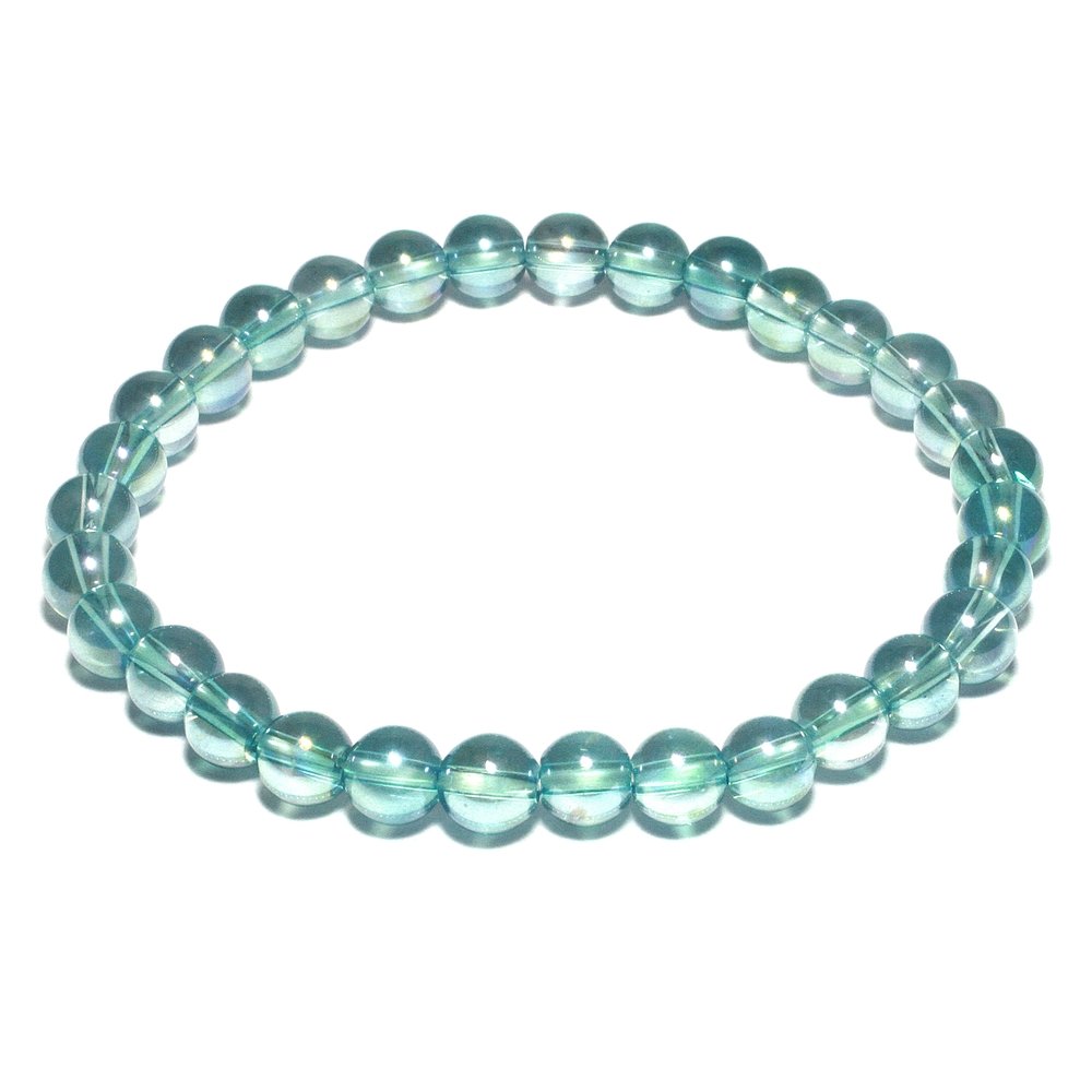 Aqua Aura Quartz 6mm Round Bead Bracelet