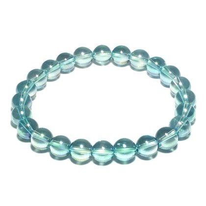 Aqua Aura Quartz 8mm Round Bead Bracelet