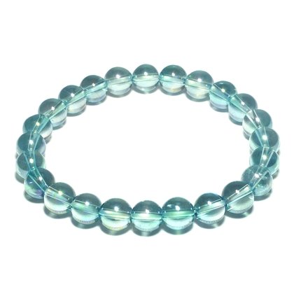 Aqua Aura Quartz 8mm Round Bead Bracelet