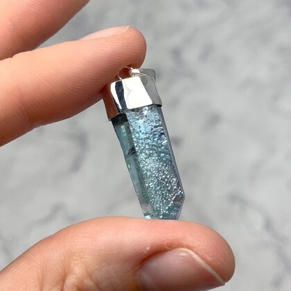 Aqua Aura Quartz Point Healing Crystal 925 Silver Pendant ~31mm
