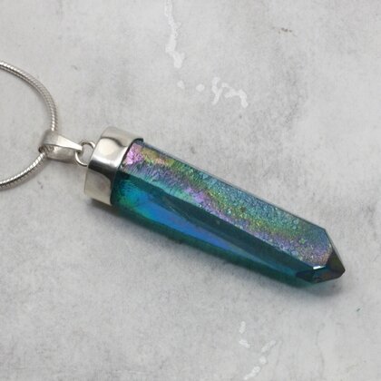 Aqua Aura Quartz Point Healing Crystal 925 Silver Pendant ~37mm