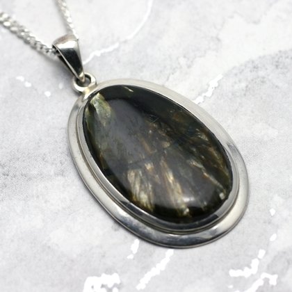 Astrophyllite & Silver Pendant - Free Oval 38mm