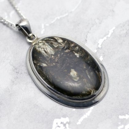 Astrophyllite & Silver Pendant - Oval 37mm