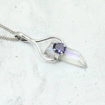 Aura Quartz Point & Iolite 925 Silver Pendant ~31mm
