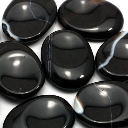 Banded Black Agate Thumb Stone ~40mm