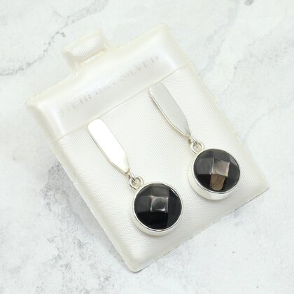 Black Mother of Pearl 925 Silver Drop Earrings ~34mm