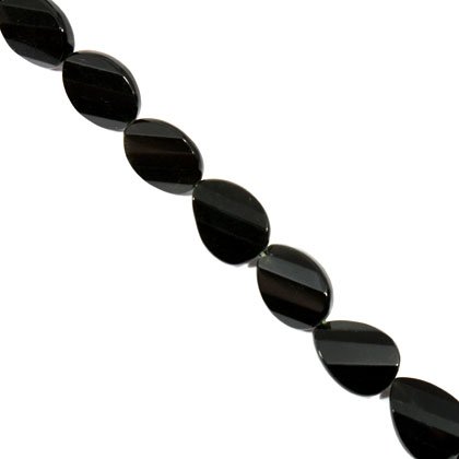 Black Obsidian Crystal Beads - 20mm Facet Twist Oval