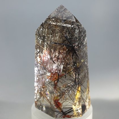 SPIRITUAL Black Rutile Smoky Quartz Polished Point ~6 x 3 cm