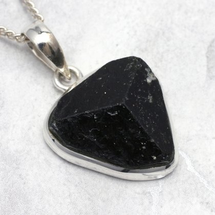 Black Tourmaline & Silver Pendant ~21mm