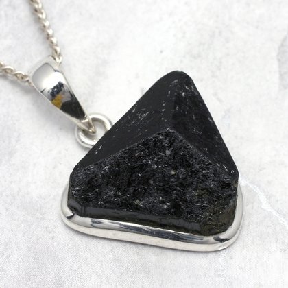 Black Tourmaline & Silver Pendant ~21mm