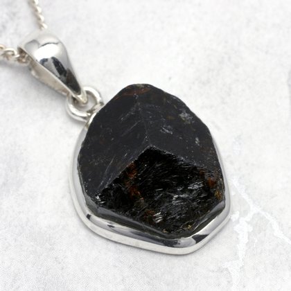 Black Tourmaline & Silver Pendant ~22mm