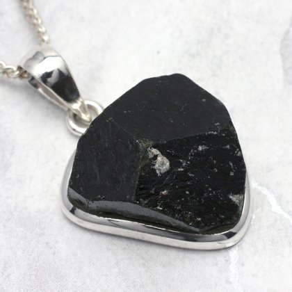 Black Tourmaline & Silver Pendant ~22mm