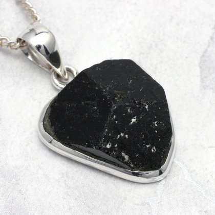 Black Tourmaline & Silver Pendant ~22mm