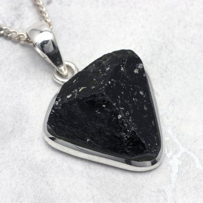 Black Tourmaline & Silver Pendant ~23mm