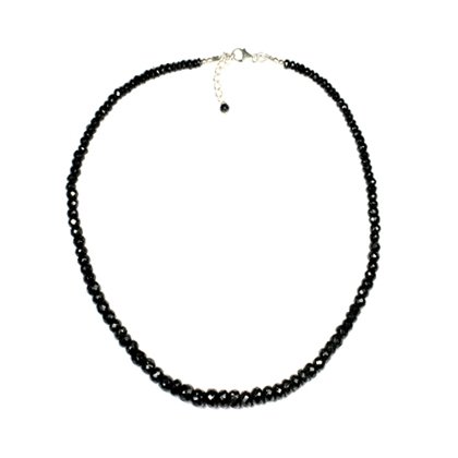 Black Tourmaline Faceted Bead Necklace ~17"