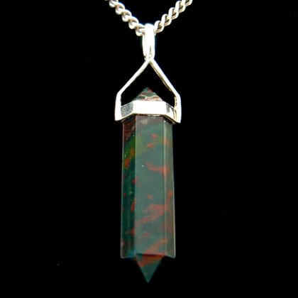 Bloodstone & Silver Double Terminated Pendant - 30mm