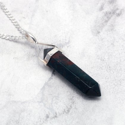 XX Bloodstone Double Terminating Point 925 Silver Pendant - 35mm