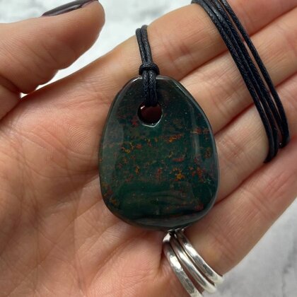 Bloodstone Pendant & Wax Cotton Cord ~40 x 31mm