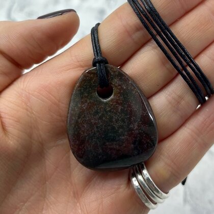 Bloodstone Pendant & Wax Cotton Cord ~40 x 32mm