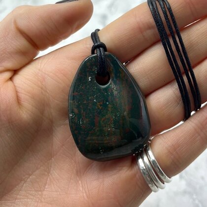 Bloodstone Pendant & Wax Cotton Cord ~43 x 33mm