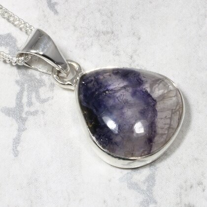 Blue John Fluorite Teardrop 925 Silver Pendant ~16mm