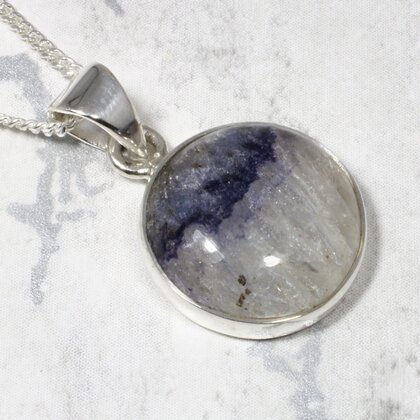 Blue John Fluorite Round 925 Silver Pendant ~19mm