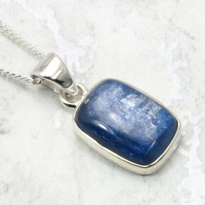Blue Kyanite Rectangle 925 Silver Pendant ~15mm