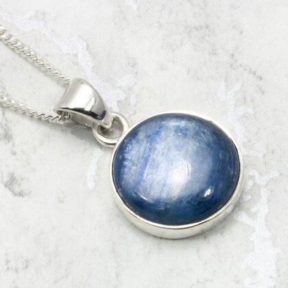 Blue Kyanite Round 925 Silver Pendant ~15mm
