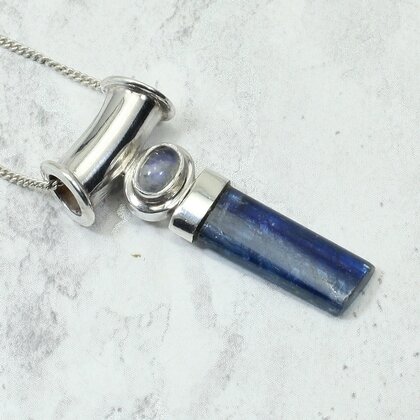 Blue Kyanite & Moonstone 925 Silver Pendant ~38mm