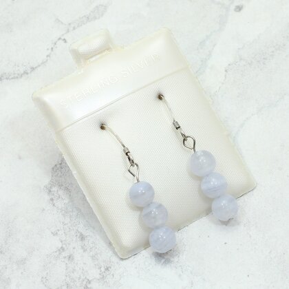 Blue Lace Agate 925 Silver Drop Earrings ~22mm